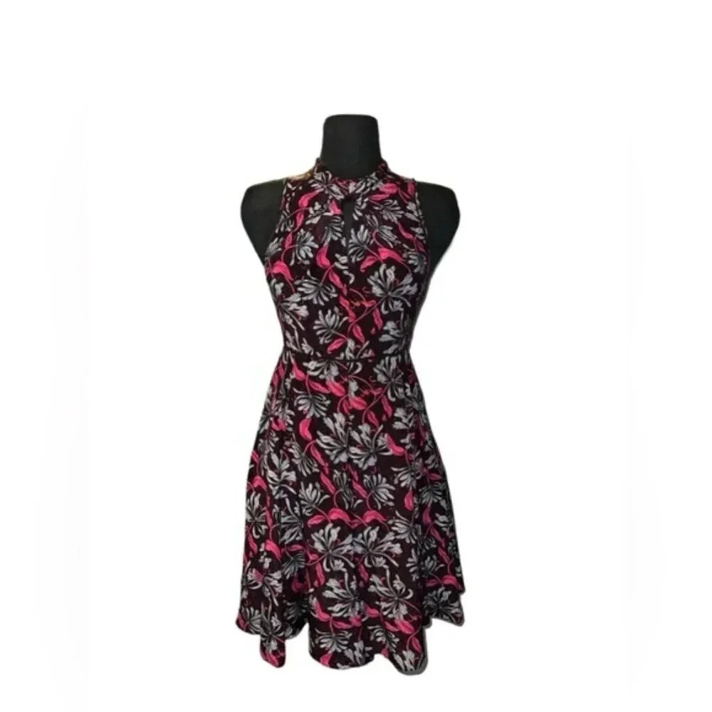 REBECCA TAYLOR Mystic Garden 100% silk floral buttoned shirt dress plum|… - Picture 3 of 6